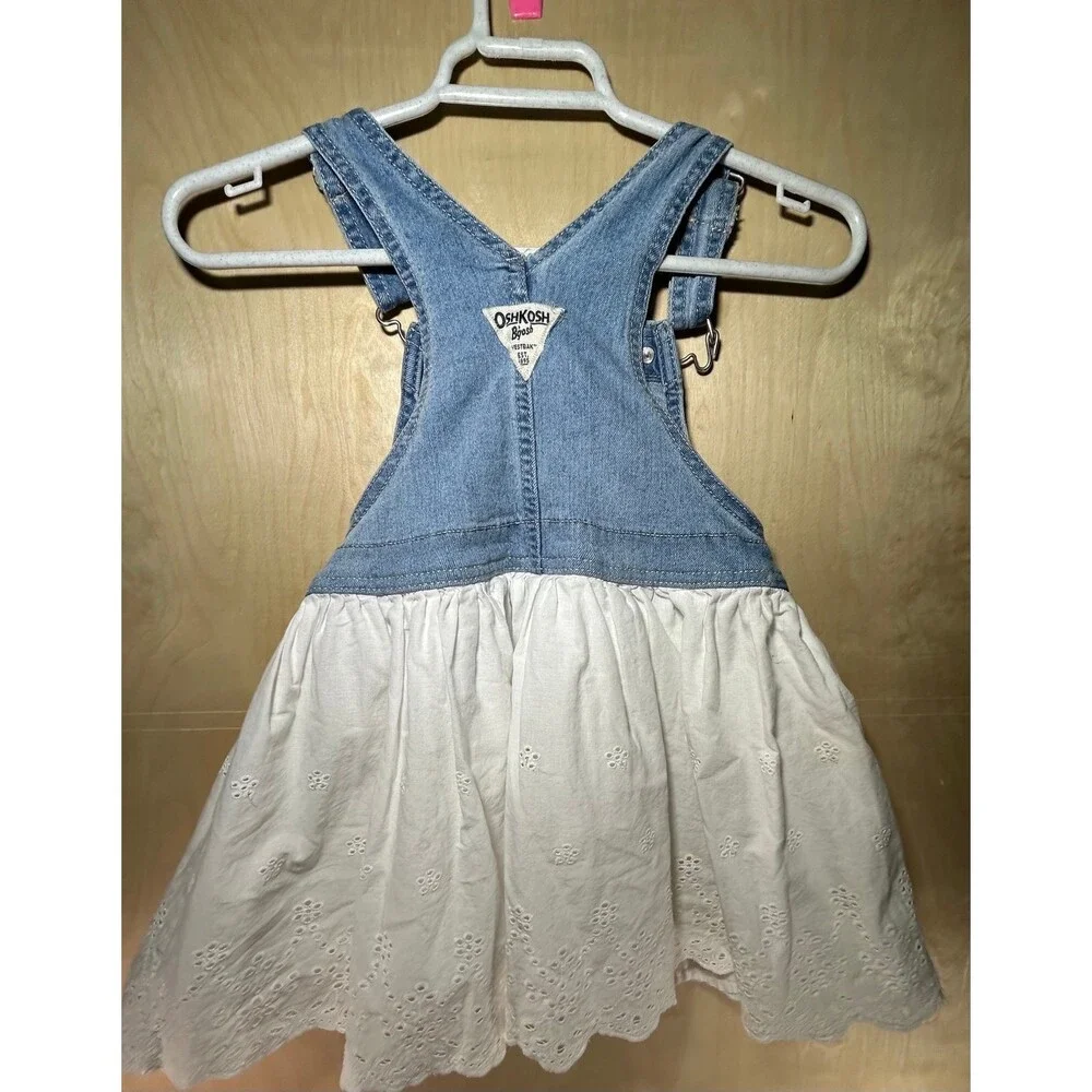 OshKosh B'gosh Vintage Toddler Denim & White Eyelet Lace Jumper Dress 5T